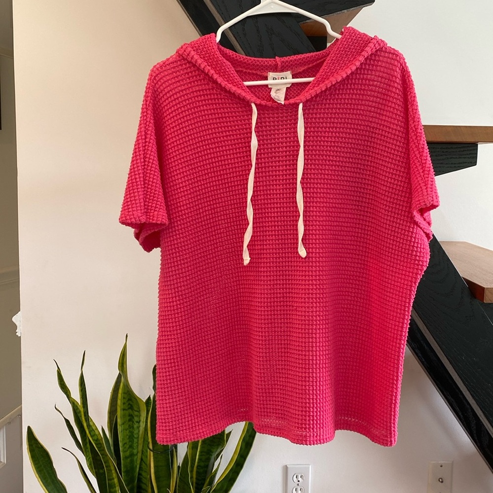 Waffle knit hoodie in hot pink!